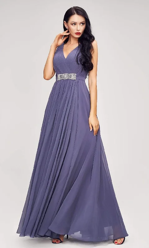 New Markdowns J'Adore Dresses - J17042 Pleated V Neck A-Line Dress