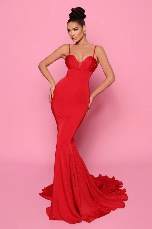 Super Deal NICOLETTA jersey sexy fitted gown - RED