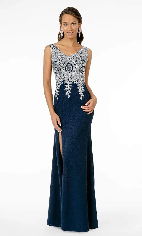 Instant Discount Elizabeth K - GL1839 Appliqued Bodice High Slit Long Dress