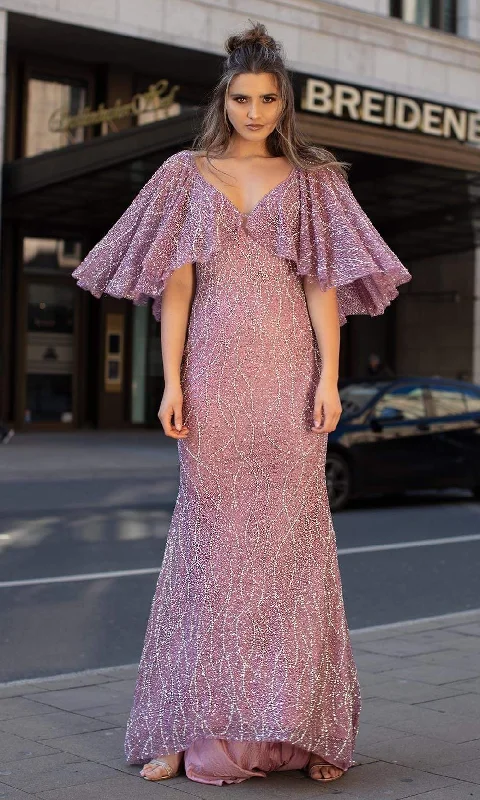 Act Now Chic and Holland - HF1529 Beaded Deep V Neck Trumpet Gown