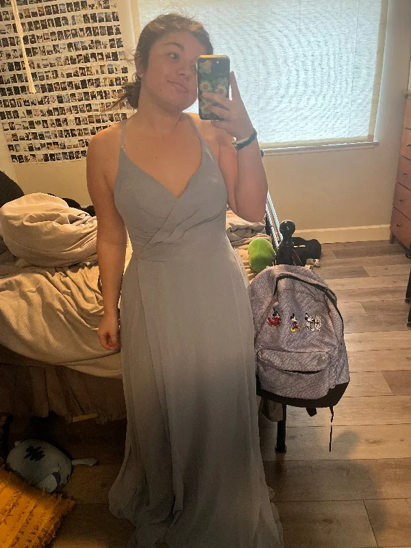 Year-End Sale Azazie A-Line Pleated Chiffon Floor-Length Dress Dusty Blue
