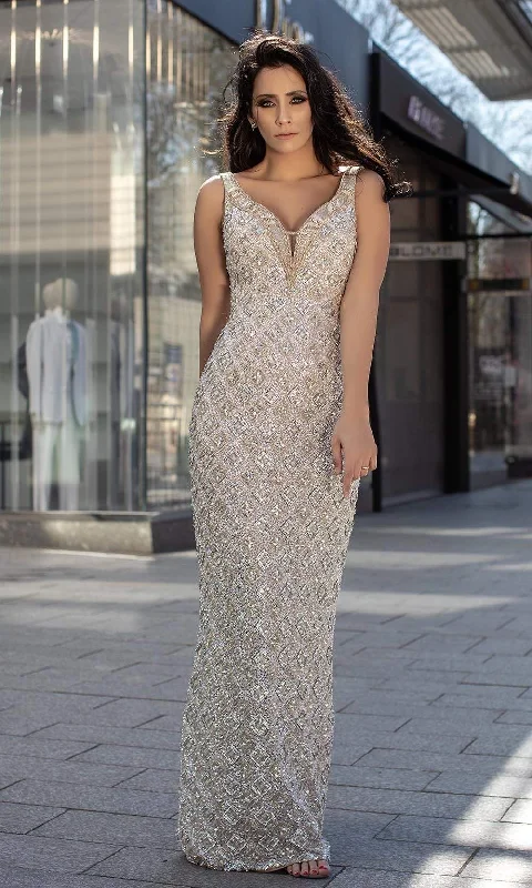 Members Only Chic and Holland - HF1544 Embellished Deep V-Neck Junior Prom Dress