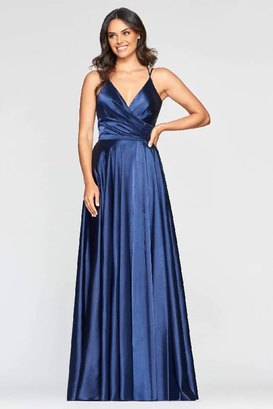 Limited Edition Faviana - S10429 V Neck Pleated Bodice Lace-Up back Satin Gown