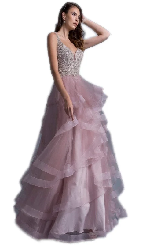 Time-Limited Offer Aspeed Design - Bedazzled V-neck Ruffled A-line Simple Prom Dress