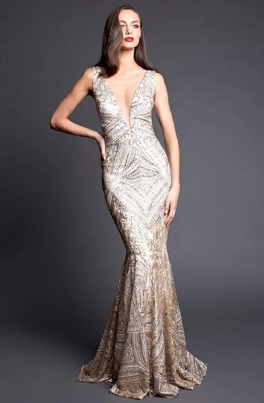 Loyalty Reward Nicole Bakti - 6935 Embellished Deep V-neck Trumpet Dress