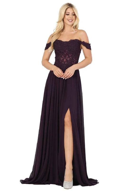 Clearance Items Dancing Queen - 2933 Beaded Lace Applique Bodice High Slit Prom Dress