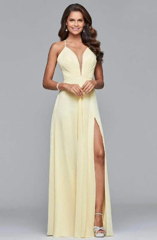 Super Sale Faviana - 7747 Illusion Plunging Neck Strappy Open Back Chiffon Dress
