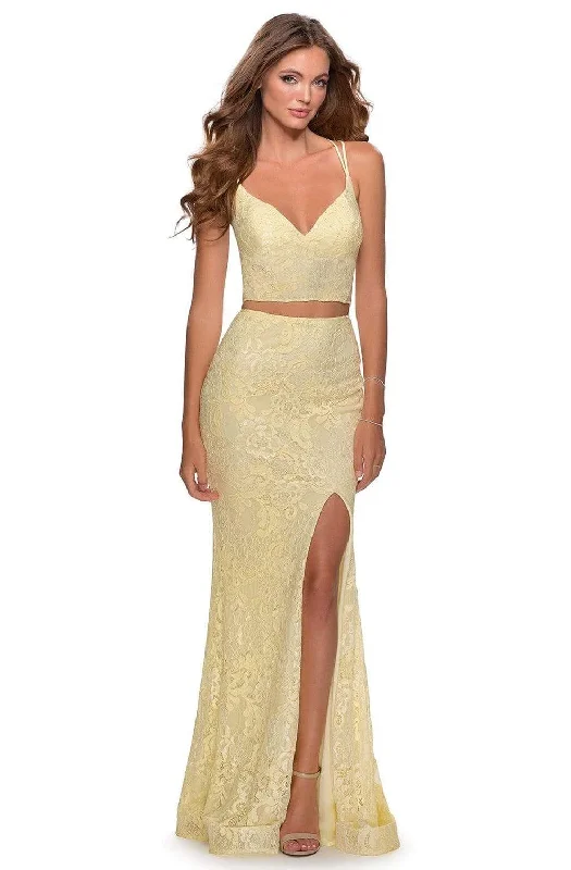 Limited Availability La Femme - 28590 Two Piece Lace Deep V-neck Sheath Dress