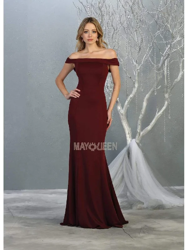 Lowest Price May Queen - MQ1739 Off-Shoulder Trumpet Dress With Lace Up Back