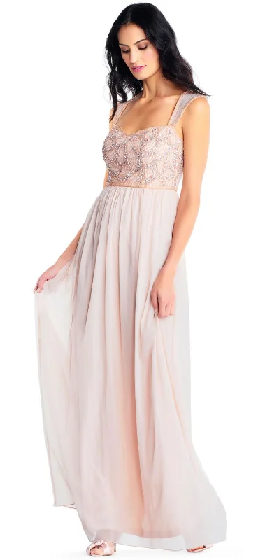 Price Buster Adrianna Papell Chiffon Dress with Rose Beaded Bodice