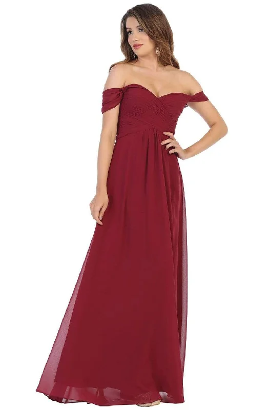 Best Bargains May Queen - MQ1711 Draped Off Shoulder Chiffon A-Line gown