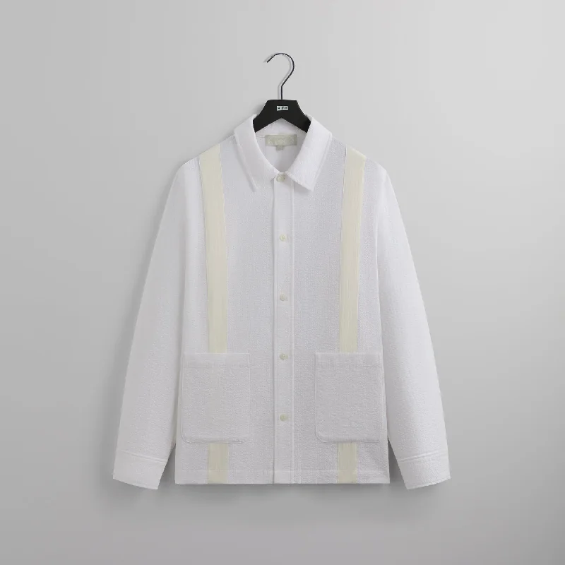 Hot Deal Kith Seersucker Long Sleeve Boxy Collared Overshirt - White
