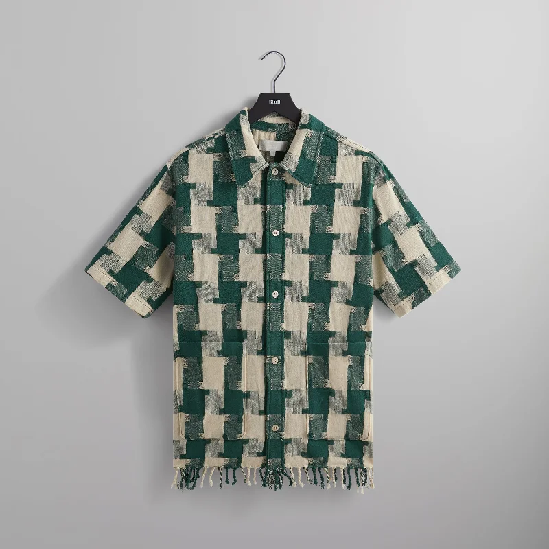 Season Finale Sale Kith Jumbo Houndstooth Boxy Collared Overshirt - Conifer