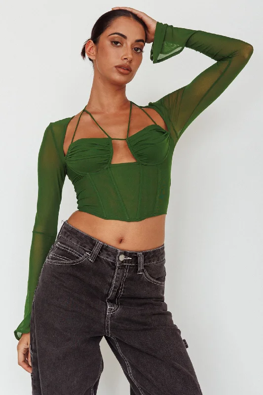 Deal of the Week Sera Long Sleeve String Tie Top Forest