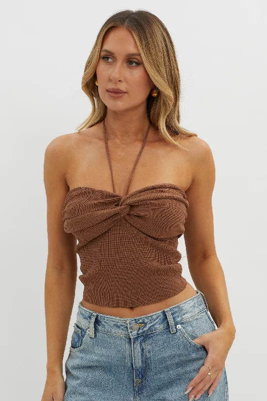 Stock Clearance Solitude Twist Bust Knit Top Brown