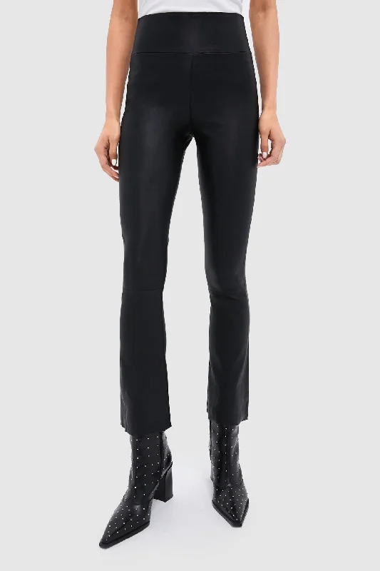 Price Fest Black Leather Ankle Flare Legging