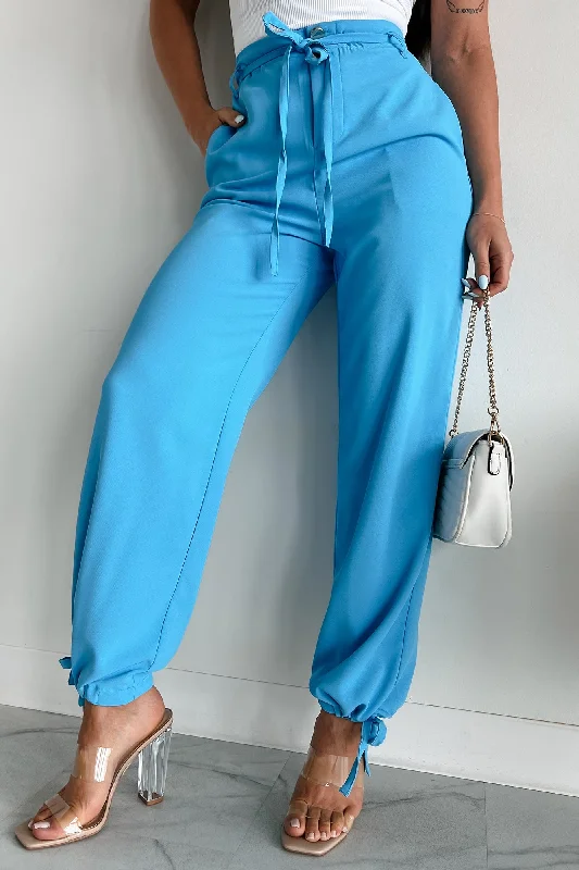 Fantastic Offers Business Decisions Drawstring Detailed Jogger Pants (Light Blue)