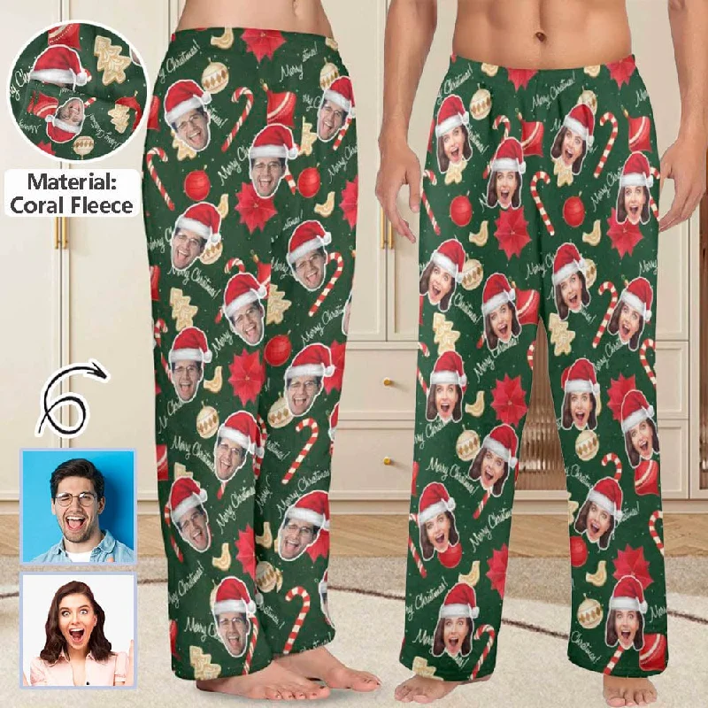 Last Chance Coral Fleece Pajama Trousers-Custom Face Christmas Sticks Red Hat Warm and Comfortable Sleepwear Long Pajama Pants For Men Women Last Chance Coral Fleece Pajama Trousers-Custom Face Christmas Sticks Red Hat Warm and Comfortable Sleepwear Long Pajama Pants For Men Women