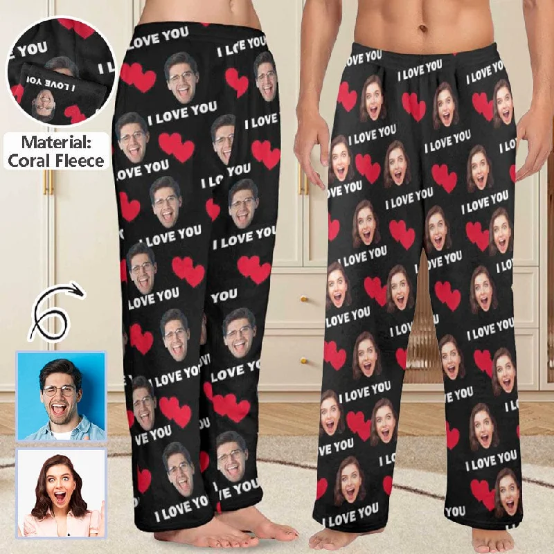 Closeout Sale Coral Fleece Pajama Trousers-Custom Face Heart Lover Print Warm and Comfortable Sleepwear Long Pajama Pants For Men Women Closeout Sale Coral Fleece Pajama Trousers-Custom Face Heart Lover Print Warm and Comfortable Sleepwear Long Pajama Pants For Men Women