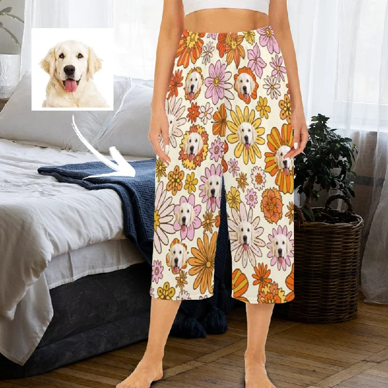 Weekend Deal Custom Dog Face Flowers Cropped Pajama Pants For Women Girlfriend Fashion Gift Personalized