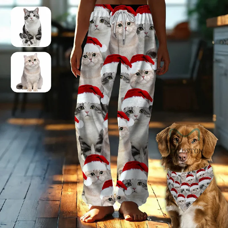 Savings Spectacular Custom Face Cat Christmas Red Hat Pajama Pants and Pet Dog Bandana Savings Spectacular Custom Face Cat Christmas Red Hat Pajama Pants and Pet Dog Bandana