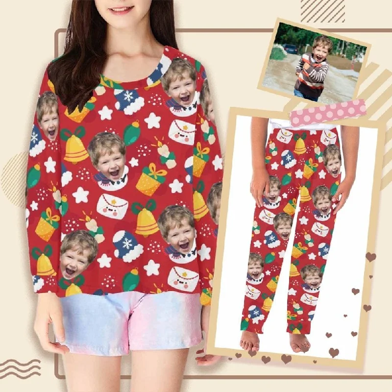 Super Bargain Custom Face Kids' All Over Print Pajama Top & Trousers Red Personalized Long Pajama Set