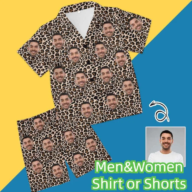 Hurry In Custom Face Leopard Men's and Women's Tie Dye Printed Pajamas Set Short Sleeve Tops With Shorts Lounge Set Casual Two-Piece Sleepwear