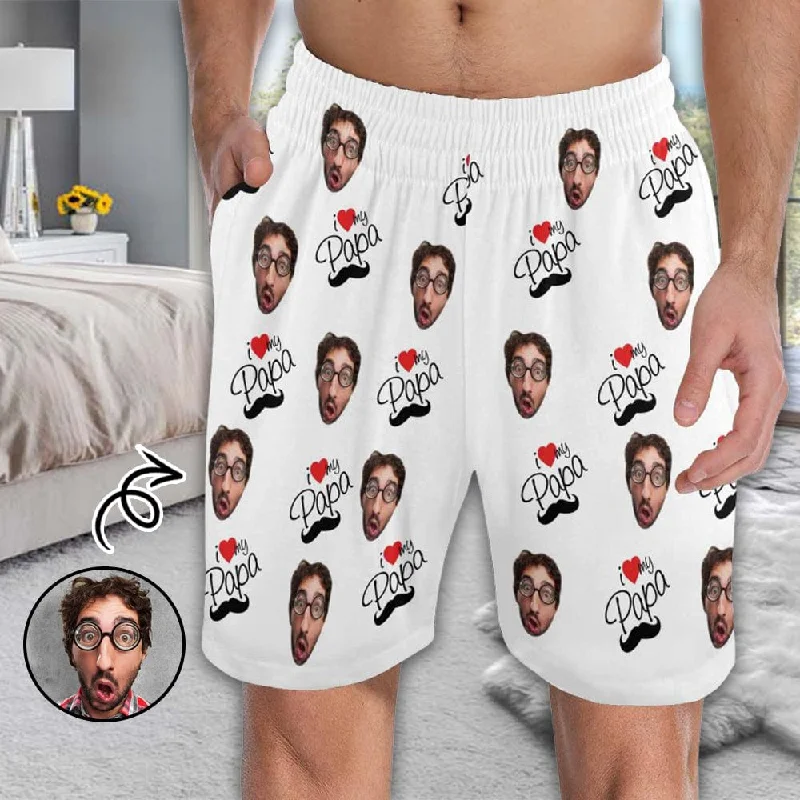 Amazing Deals Custom Face Men's Pajama Shorts Personalized Love Papa Sleepwear Shorts
