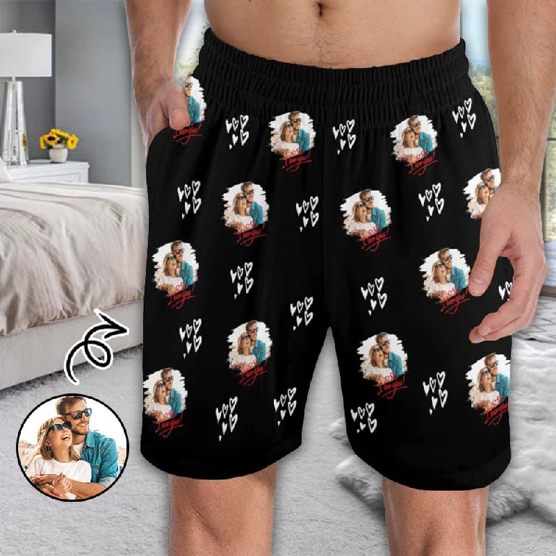 Deal Frenzy Custom Face Men's Pajama Shorts Personalized Love Photo Sleepwear Shorts