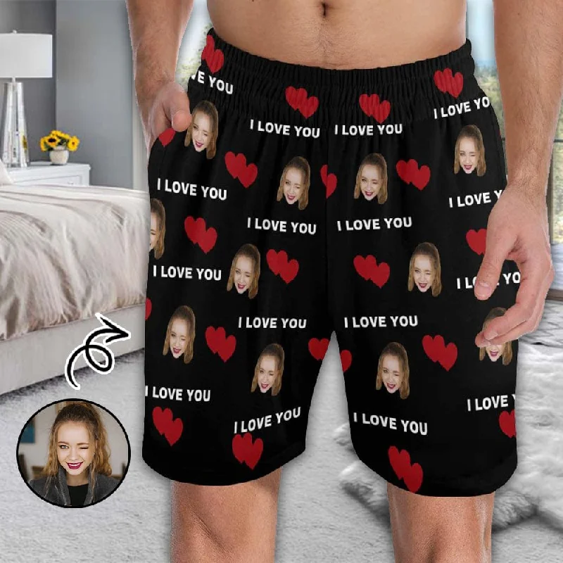 Deal Mania Custom Face Men's Pajama Shorts Personalized Love You Sleepwear Shorts