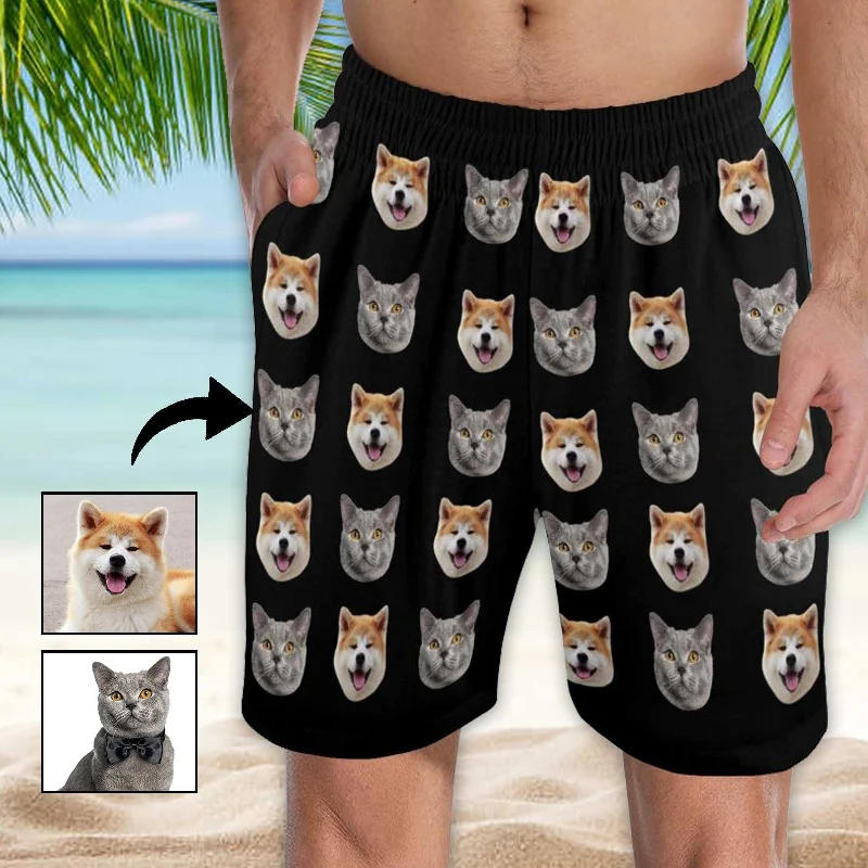 Daily Deals Custom Face Men's Pajama Shorts Personalized Pet Sleepwear Shorts