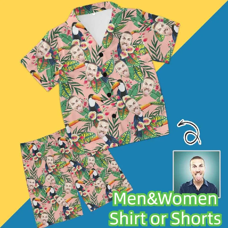 Take Advantage Custom Face Plants and Birds Men's and Women's Tie Dye Printed Pajamas Set Short Sleeve Tops With Shorts Lounge Set Casual Two-Piece Sleepwear