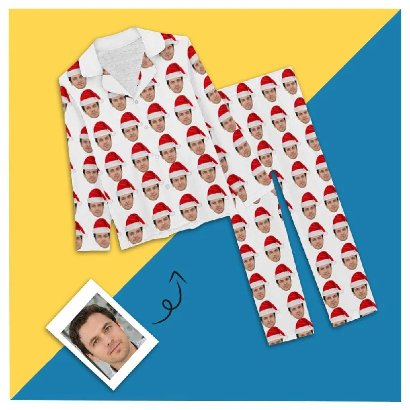 Savings Event Custom Face Red Christmas Hat Sleepwear Personalized Women's Long Pajama Set Pajama Top&Pajama Bottom Savings Event Custom Face Red Christmas Hat Sleepwear Personalized Women's Long Pajama Set Pajama Top&Pajama Bottom