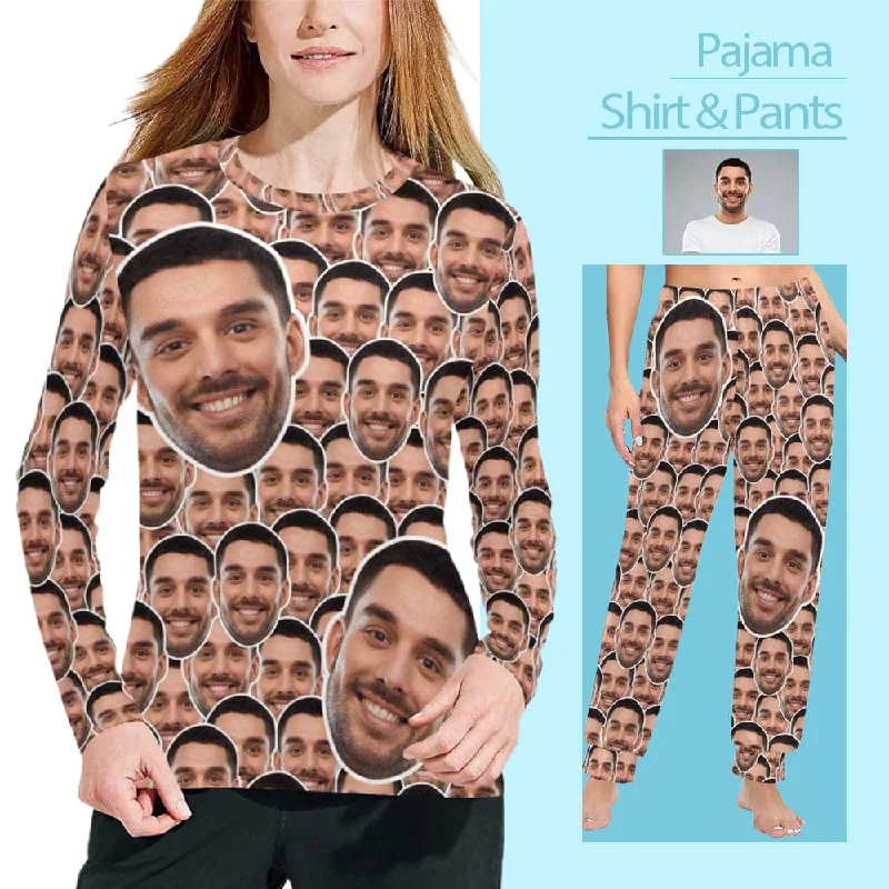 Incredible Offers Custom Face Seamless Long Pajama Shirt&Pants Personalized Women's Slumber Party Sleepwear