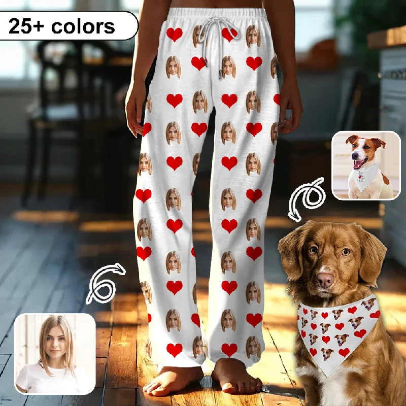Best Deals Custom Face With Red Heart Pajama Pants and Pet Dog Bandana