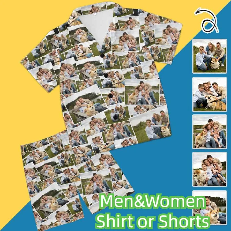 Discount Mania Custom Photos Men's and Women's Tie Dye Printed Pajamas Set Short Sleeve Tops With Shorts Lounge Set Casual Two-Piece Sleepwear