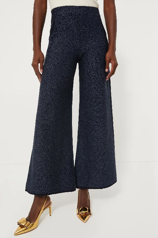 Super Deal Navy Blue Denim Look Wideleg Trousers