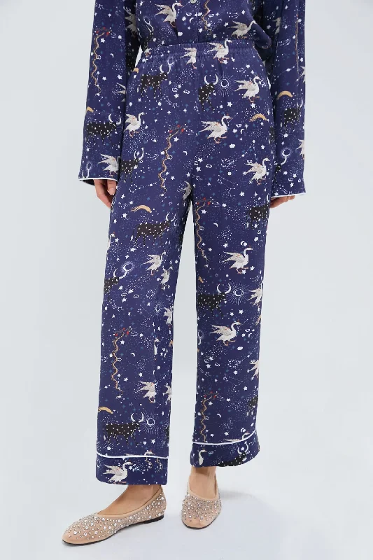 Holiday Sale Navy Mystic Printed Pastelle Oversized Pants
