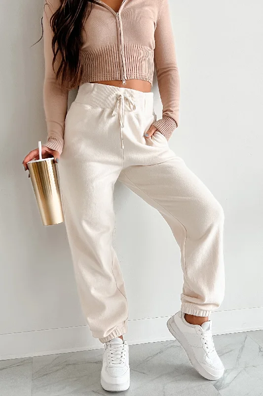 Limited Time Offer DOORBUSTER Nevada High Waisted Fleece Sweatpants (Cream)