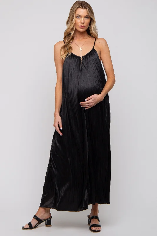 Price Reduction Black Pleated Wide Leg Sleeveless Maternity Jumpsuit
