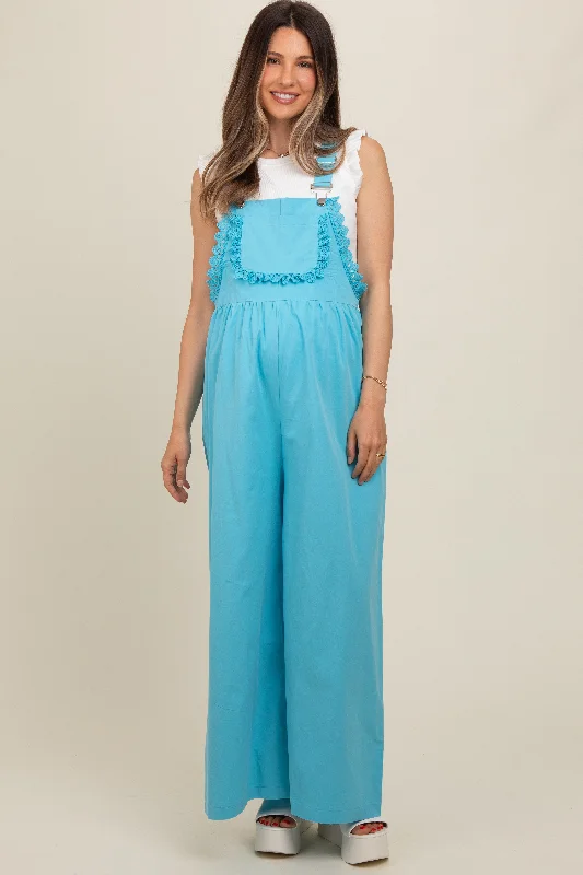 Markdowns Blue Crochet Lace Trim Maternity Overalls
