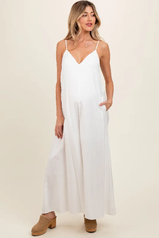 Closeout Ivory V-Neck Sleeveless Wide Leg Maternity Jumpsuit