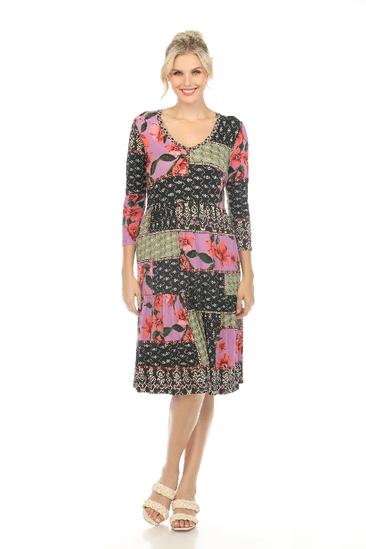 Price Rollback Johnny Was Zanda 3/4 Sleeve Tiered Tea Length Dress Boho Chic T34423