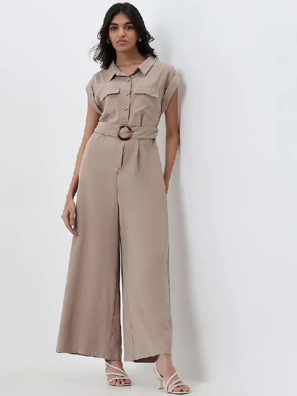 Can't Be Beat LOV Beige Jumpsuit with Belt