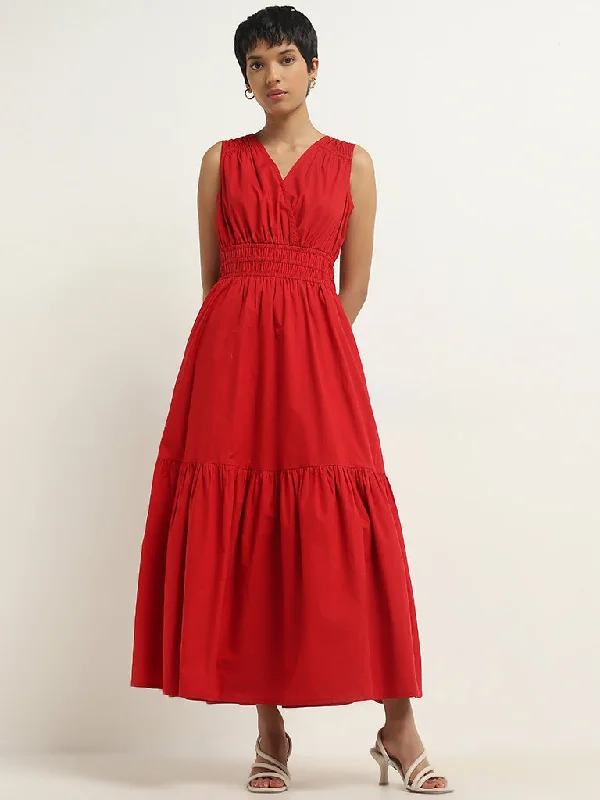 New Markdowns LOV Red Tiered Cotton Dress