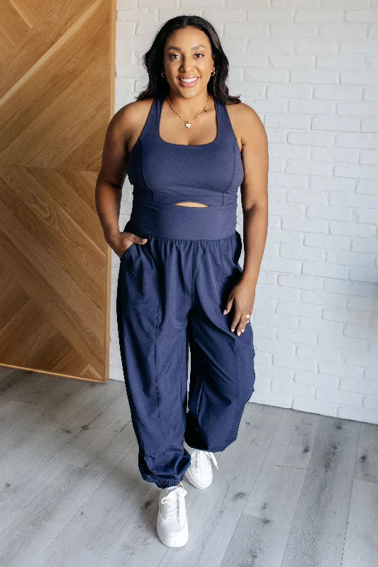 Hurry In Raising Heart Rate Cut Out Jumpsuit in Navy