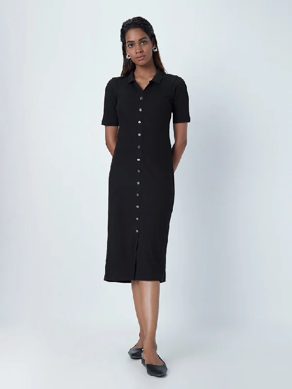 Exclusive Offers Wardrobe Black Ribbed Shirt Dress