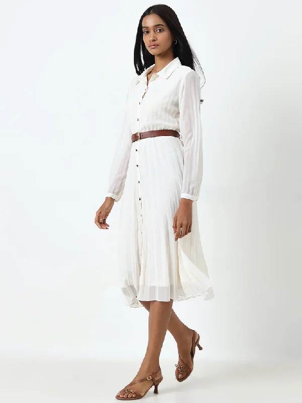 Lowest Price Wardrobe Off-White Pleated Shirt Dress with Belt