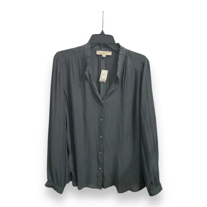 Closeout Sale Blouse Long Sleeve By Loft In Grey, Size: L