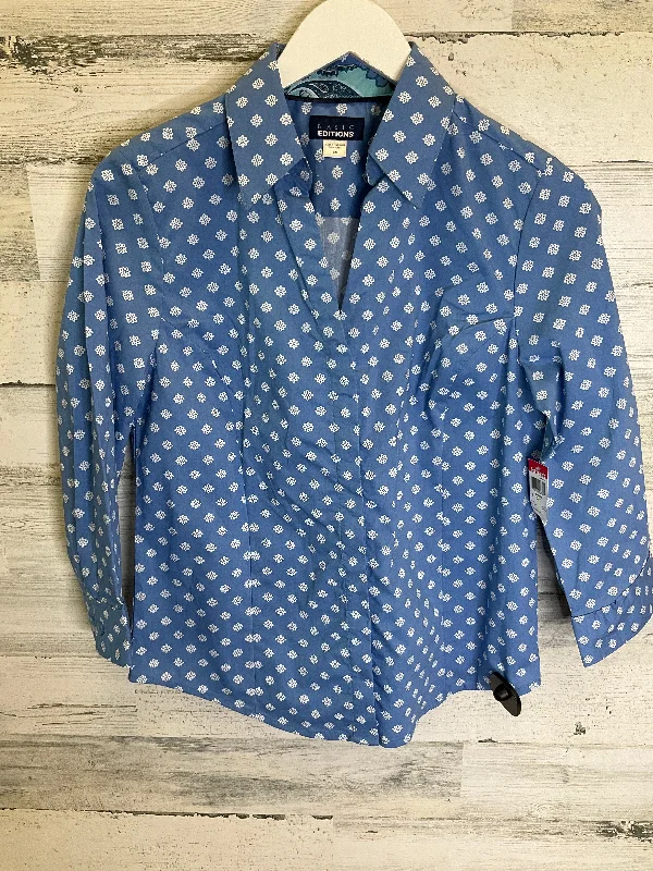 Midnight Sale Blue & White Top Long Sleeve Basic Editions, Size S